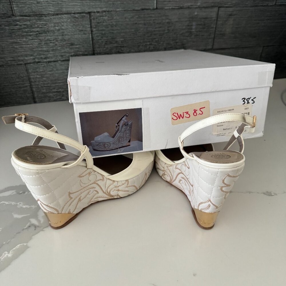 Versace White Patent Leather Quilted Wedge Platform Sandals Size 38.5 - Picture 9 of 14